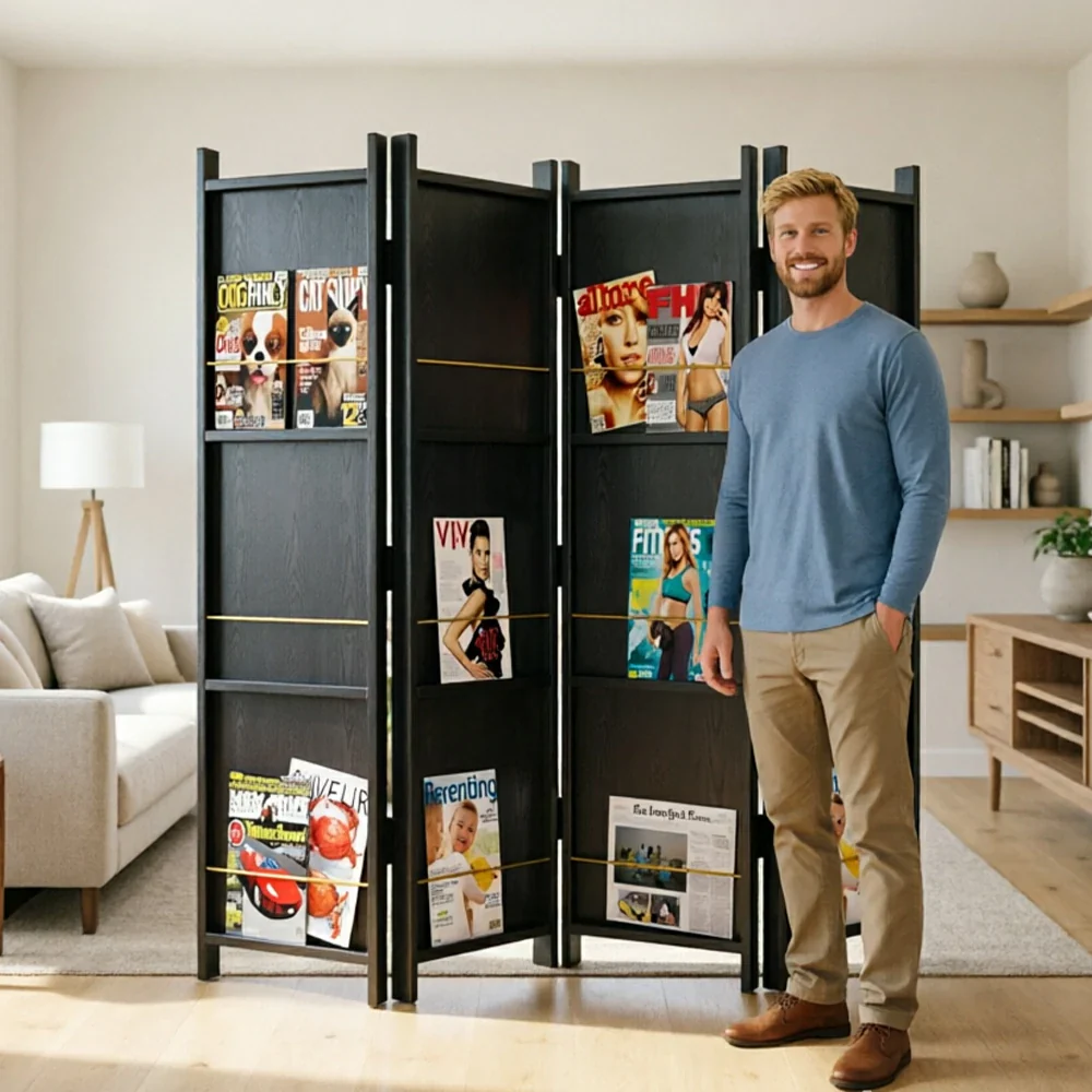 LUXORA 4 Panel Solid Wood Folding Room Divider - Pine Wood Privacy Screen for Living Room Bedroom Office Decor - Black - Image 6