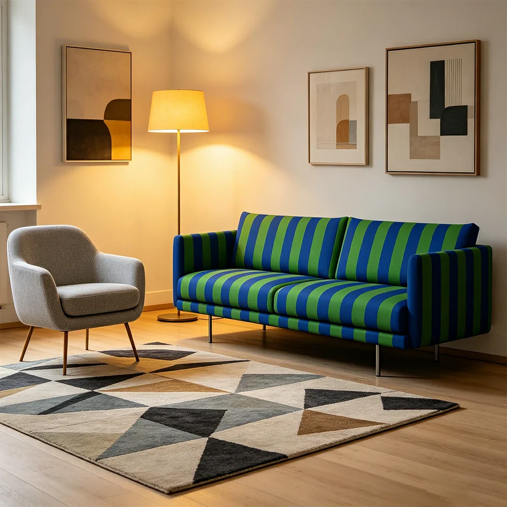 LUXORA Striped Leisure Sofa with Larch Wood Frame and High-resilience Latex Cushion 160/200cm for Living Room Study and Balcony - Blue - Image 4