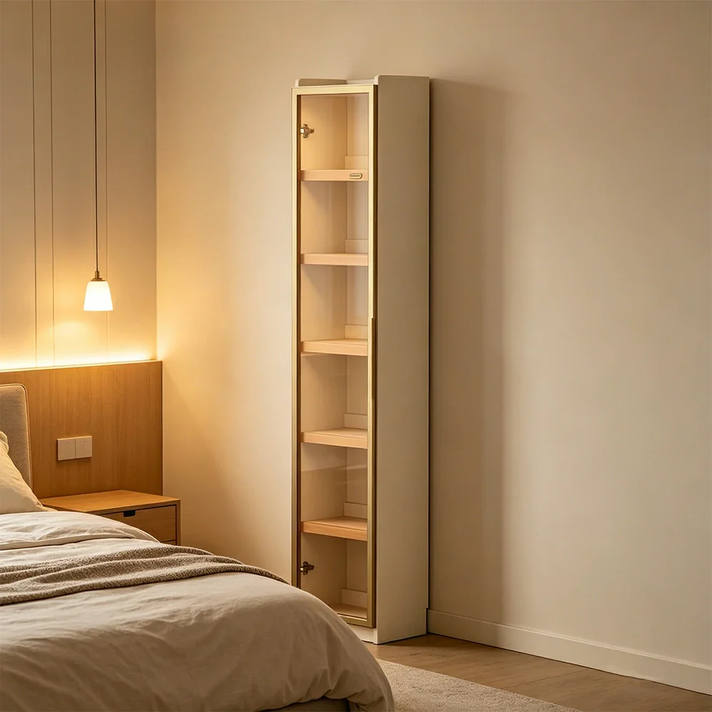 LUXORA 40cm Slim Solid Wood Bookshelf with Open Shelves and Glass Door for Study Bedroom and Small Spaces - Image 2