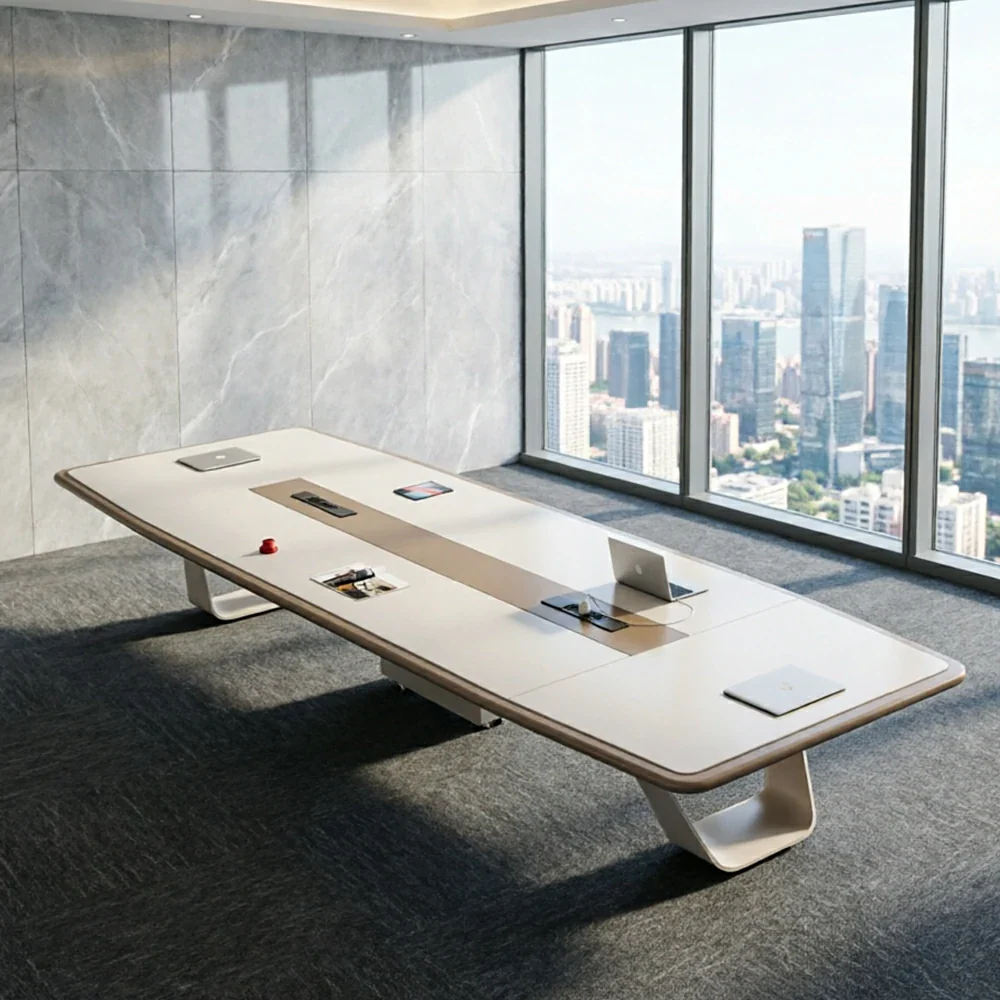 LUXORA 240/320/400cm Executive Conference Table Two-Tone Lacquer Meeting Desk for Office Boardroom - Cream - Image 4