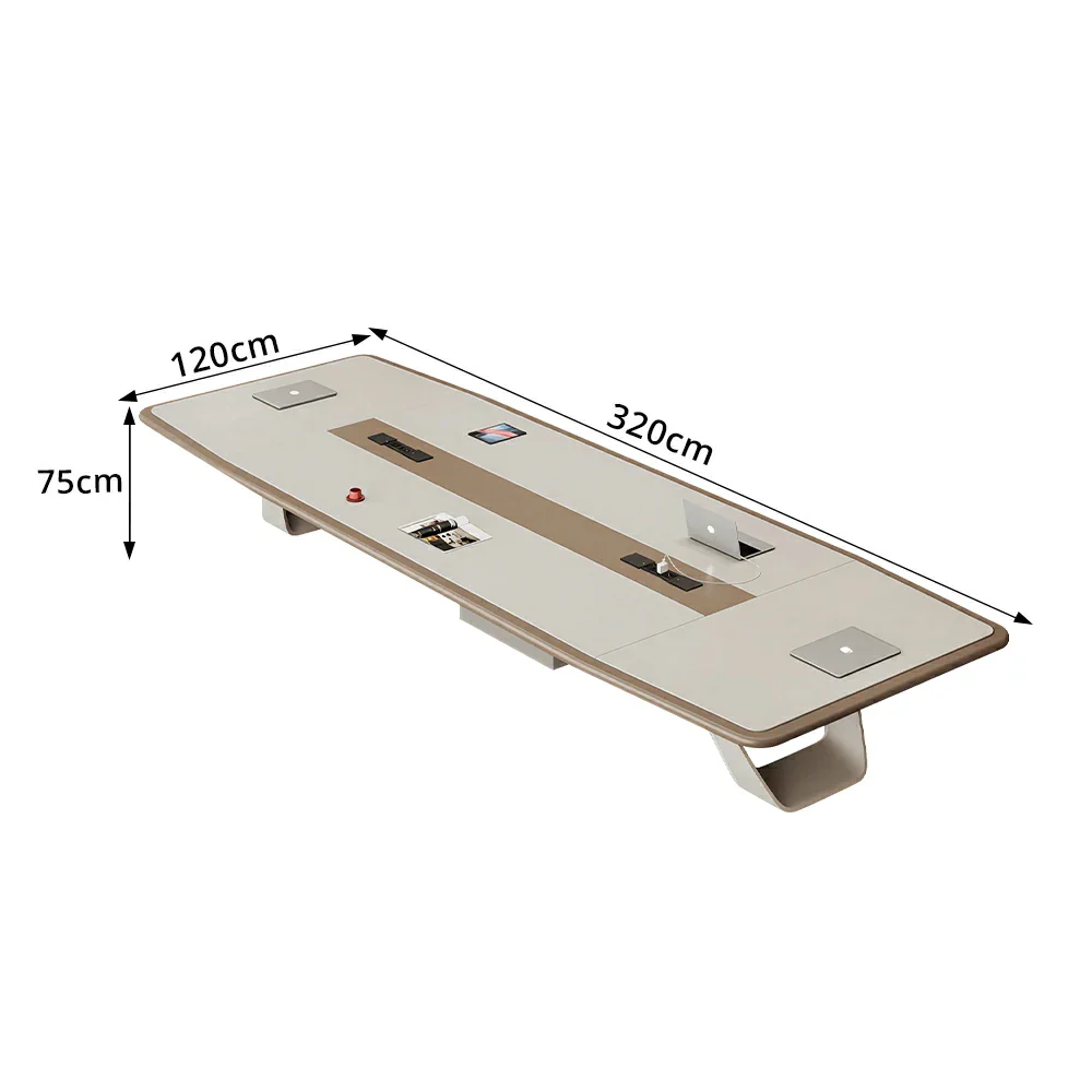LUXORA 240/320/400cm Executive Conference Table Two-Tone Lacquer Meeting Desk for Office Boardroom - Cream - Image 8