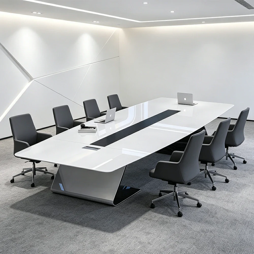 LUXORA 240/320/400cm Executive Conference Table Modern Curved Meeting Desk - White - Image 2