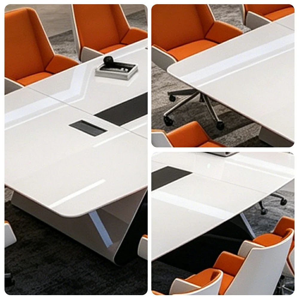 LUXORA 4M Luxury Piano Paint Conference Table Set with 12 Chairs for Meeting Room - White - Image 3