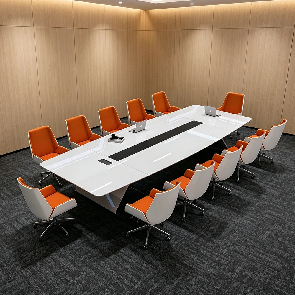 LUXORA 4M Luxury Piano Paint Conference Table Set with 12 Chairs for Meeting Room - White - Image 4