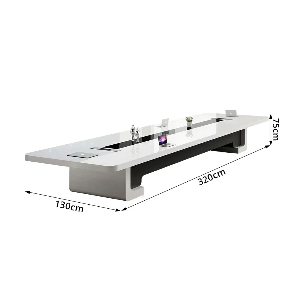 LUXORA 240/320/400cm Piano Lacquer Conference Table Modern Executive Meeting Desk - White - Image 8