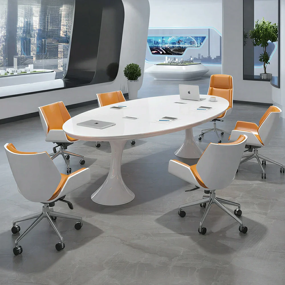 LUXORA 180/240/300cm Oval Conference Table Modern Small Meeting Desk - White - Image 2