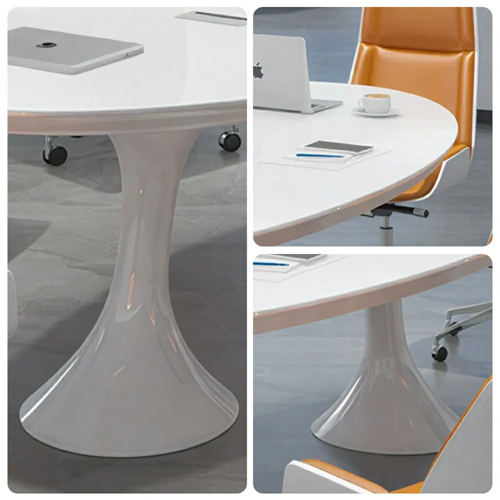 LUXORA 180/240/300cm Oval Conference Table Modern Small Meeting Desk - White - Image 3
