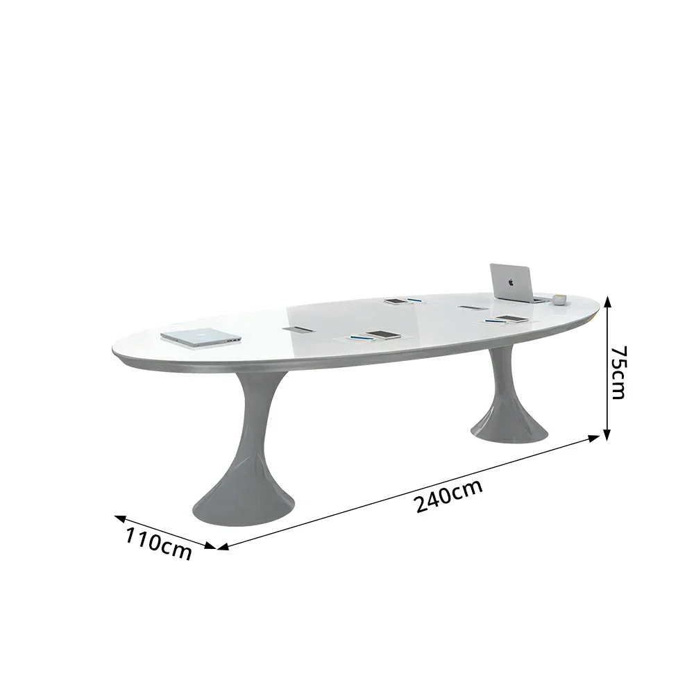 LUXORA 180/240/300cm Oval Conference Table Modern Small Meeting Desk - White - Image 8
