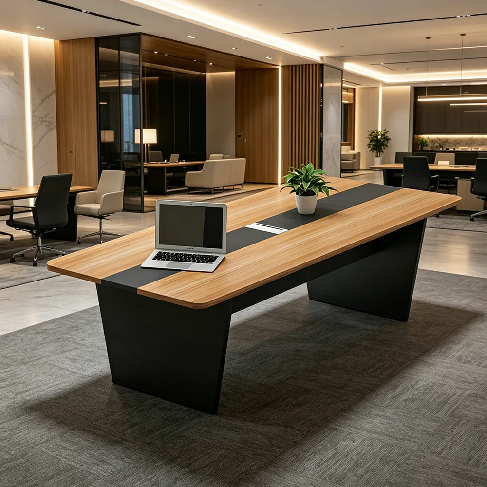 LUXORA 160/200cm Modern Conference Table Wood Grain Meeting Desk for Office - Oak Black - Image 2