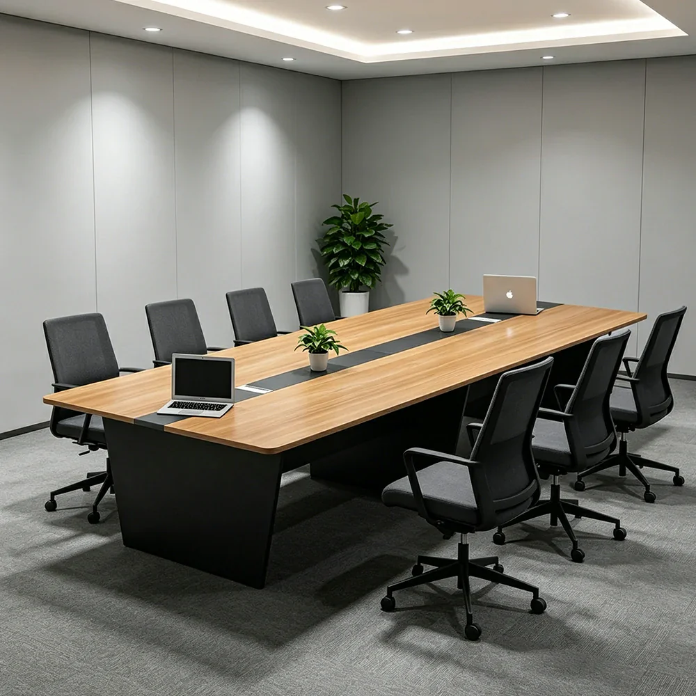 LUXORA 240/320cm Modern Conference Table Wood Grain Meeting Desk for Office Training Room Boardroom - Oak Black - Image 2