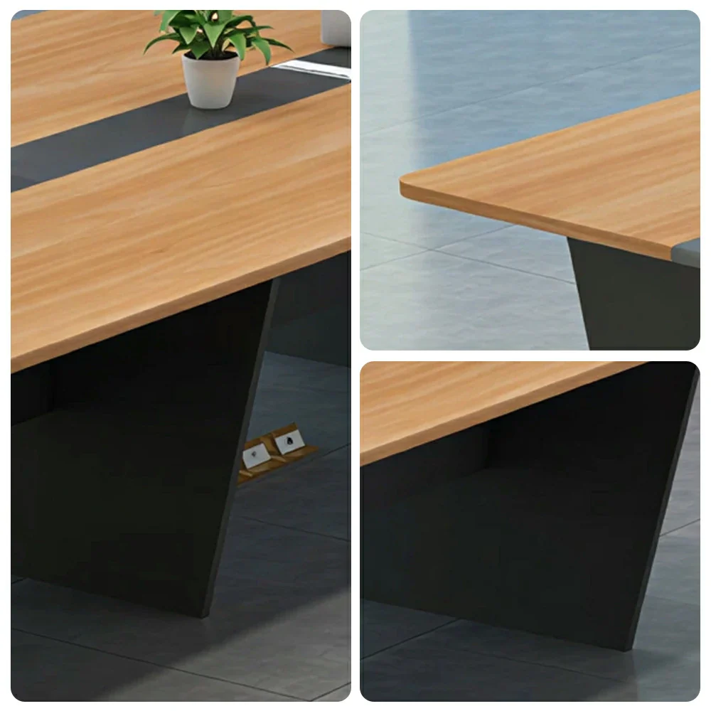 LUXORA 240/320cm Modern Conference Table Wood Grain Meeting Desk for Office Training Room Boardroom - Oak Black - Image 3
