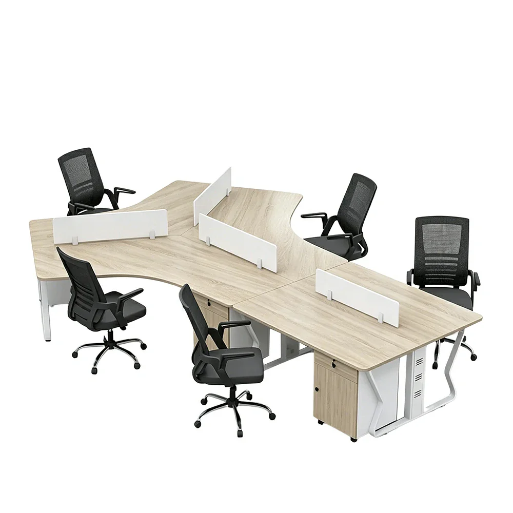 LUXORA 5-Person Office Workstation Set - V-Shaped Desk with 5 Chairs, 5 Mobile Cabinets, Cable Management & Steel Frame