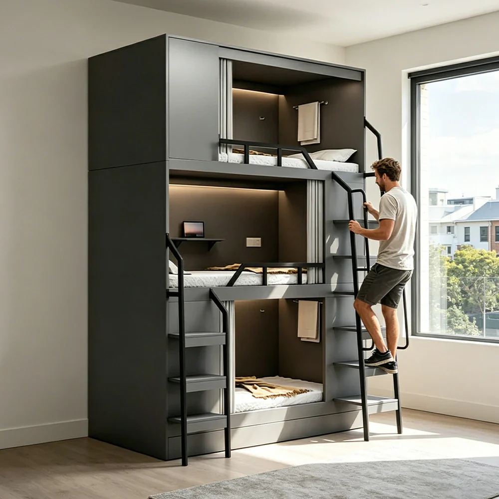 LUXORA 3 Tier Bunk Bed with Desk and Storage Steel Frame 90/100/120cm Space Saving for Dorm Gaming Apartment - Image 5
