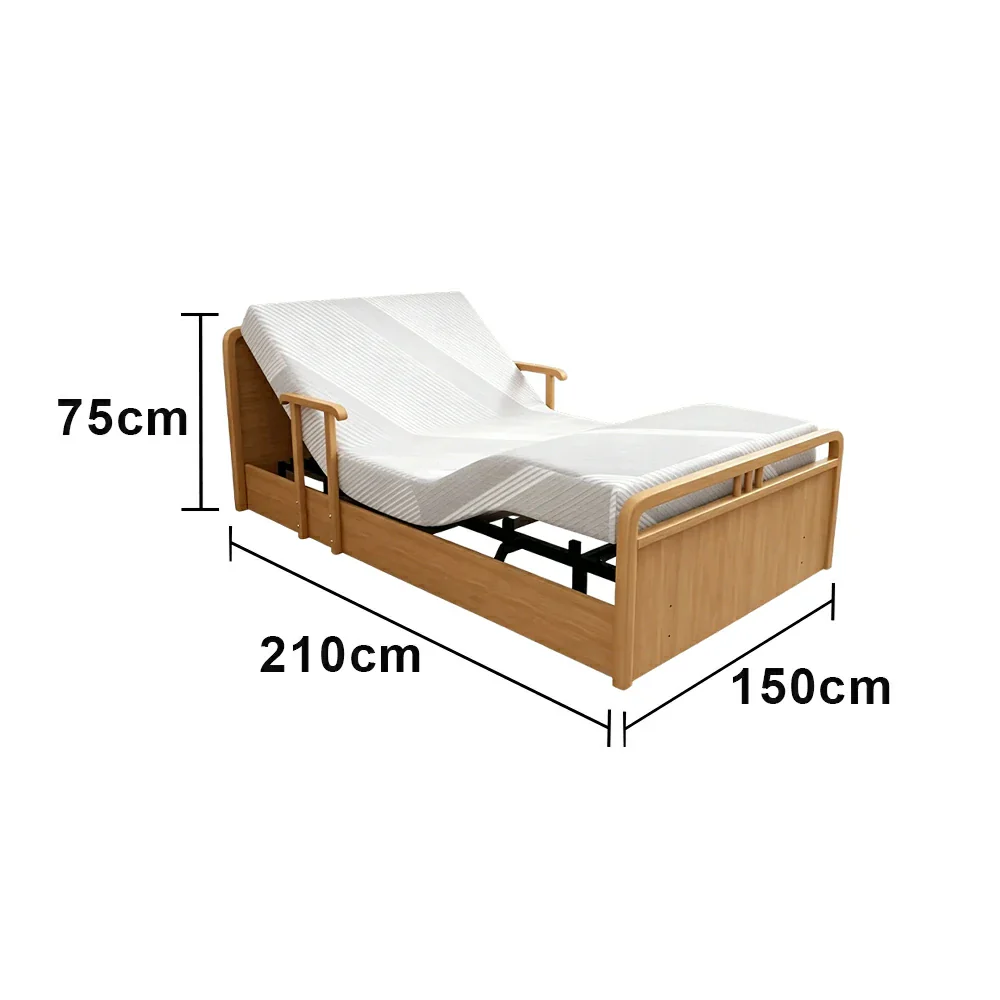 LUXORA Solid Wood Electric Care Bed Remote Control Adjustable Backrest High-density Mattress 100/120/150cm for Elderly Home Bedroom Use - Wood - Image 8