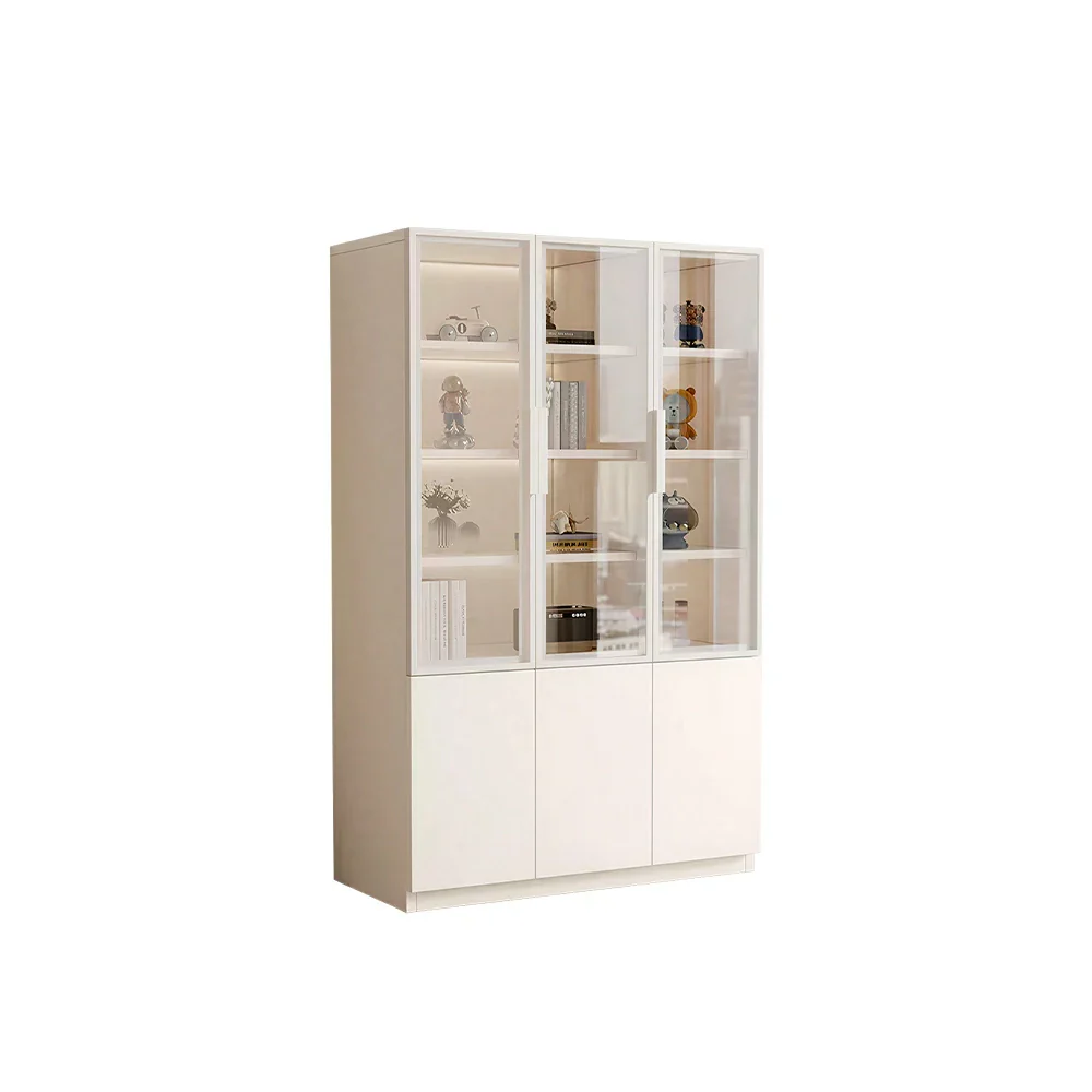 LUXORA Storage Cabinet - Honeycomb Aluminum Frame Glass Door Display Cabinet 90/120cm Living Room Storage - White