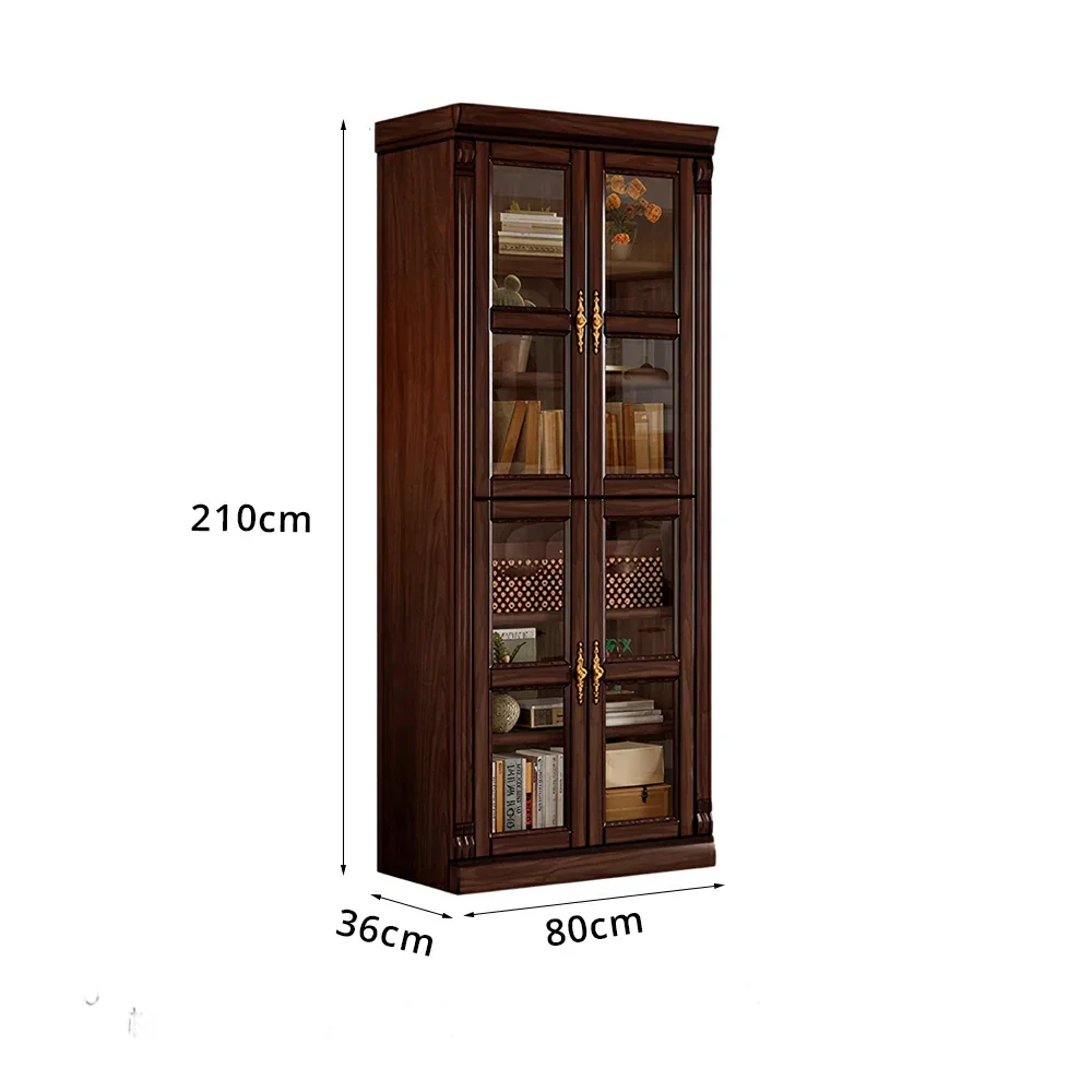 LUXORA Bookshelf Cabinet - Solid Wood Glass Door Display Bookcase 210cm Living Room Study Storage - Walnut - Image 6