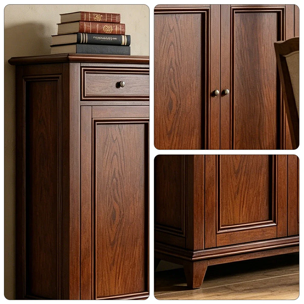 LUXORA Solid Wood 3 Door Shoe Cabinet with Multi-Drawer Storage American Style Entryway Organizer for Hallway Foyer - Walnut - Image 3