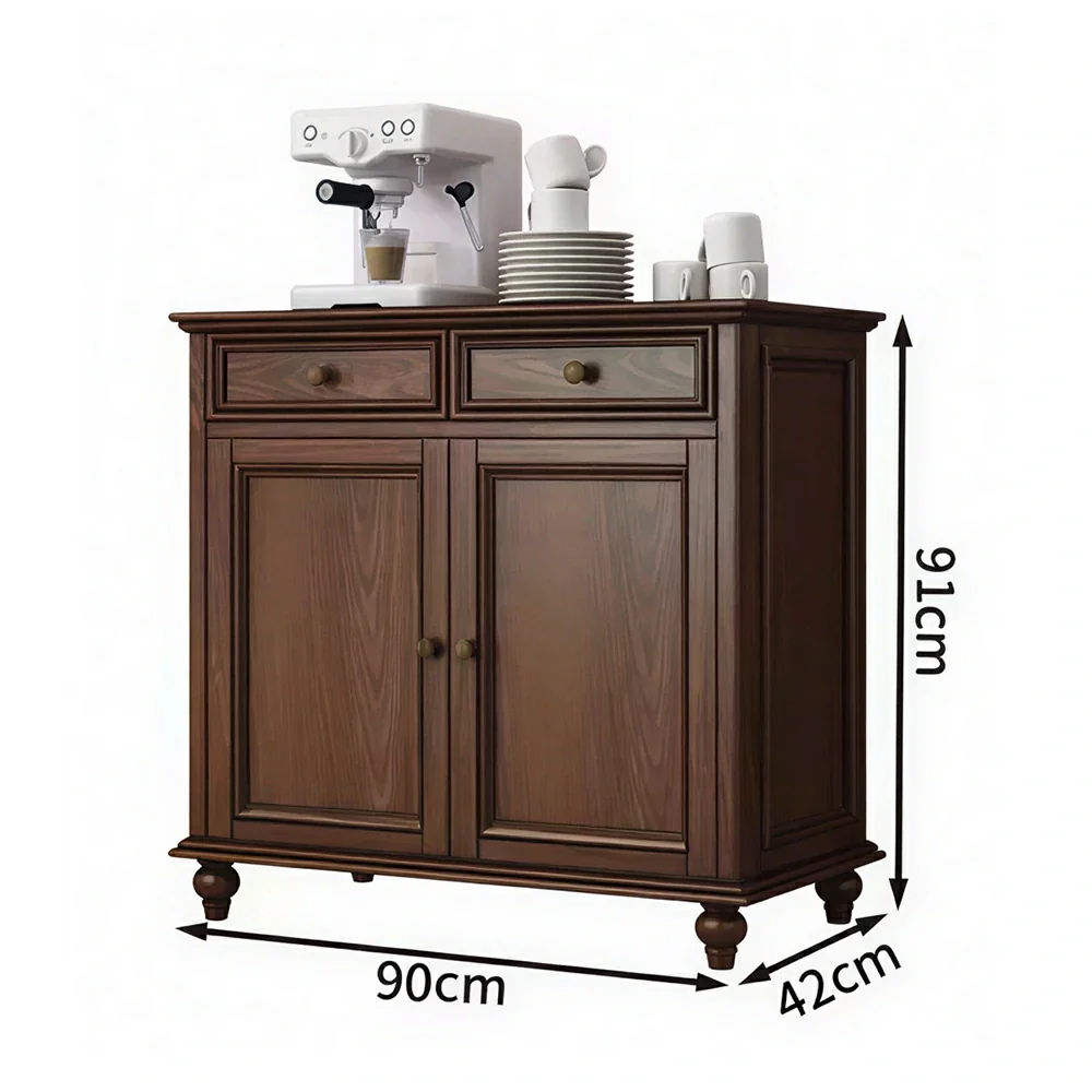 LUXORA Solid Ash Wood Double Door Storage Cabinet Vintage Drawer Organizer for Bedroom Living Room - Walnut - Image 6