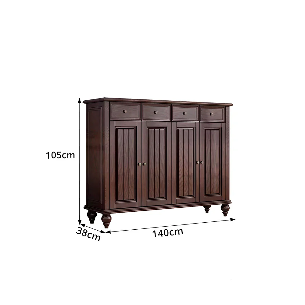 Solid Ash Wood Shoe Cabinet - 140cm 4 Door Entryway Storage Cabinet with Drawers for Hallway - Walnut - Image 7