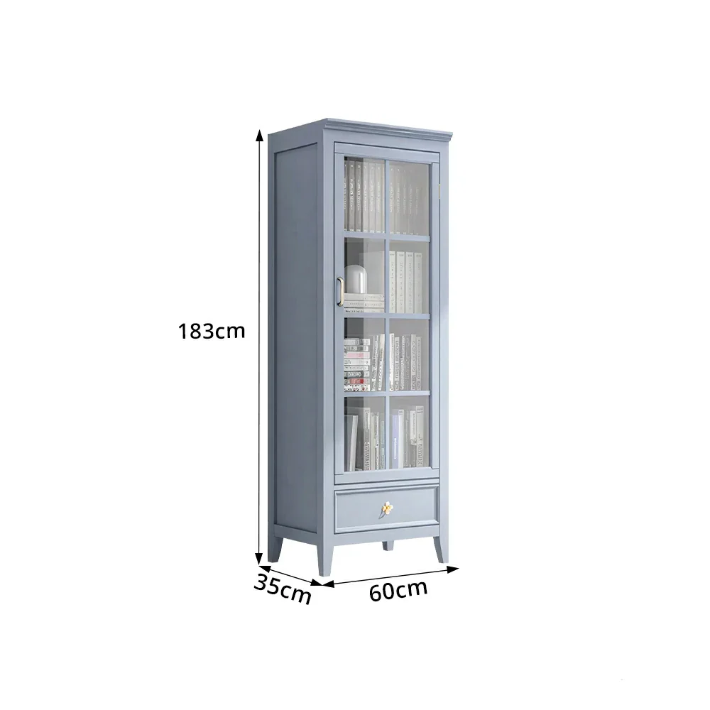 LUXORA Solid Wood Single Door Display Cabinet with Glass Storage American Style Bookcase 60cm - Blue - Image 8