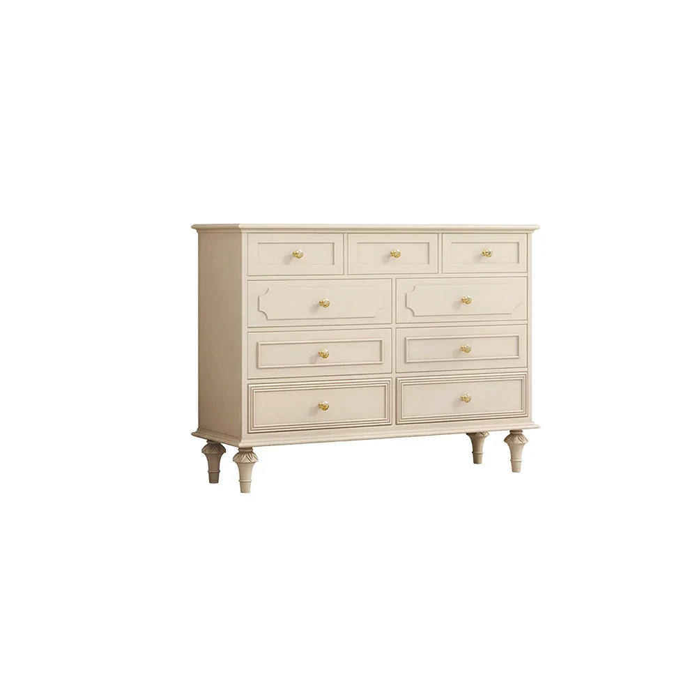 LUXORA Solid Wood 9 Drawer Dresser Vintage Storage Cabinet for Bedroom Living Room 120cm - Beige