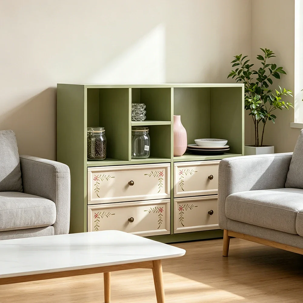 LUXORA Modular Solid Wood Bookcase Four Drawer Storage Cabinet for Living Room Dining Area - Image 6