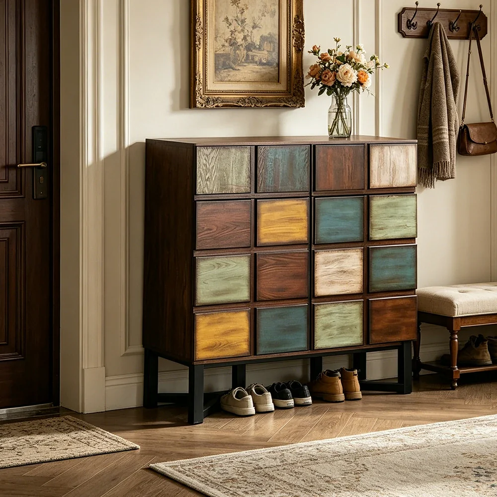 LUXORA Vintage Patchwork Side Cabinet Large Storage Organizer for Living Room Entryway - Image 2