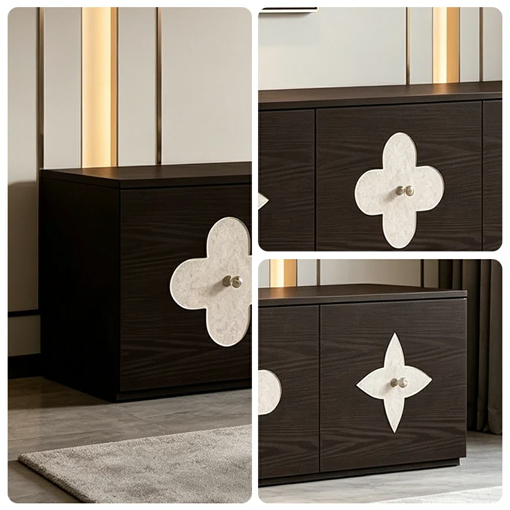 LUXORA Modern TV Cabinet Natural Shell Detail Storage Console for Living Room Entertainment Area - Black - Image 3