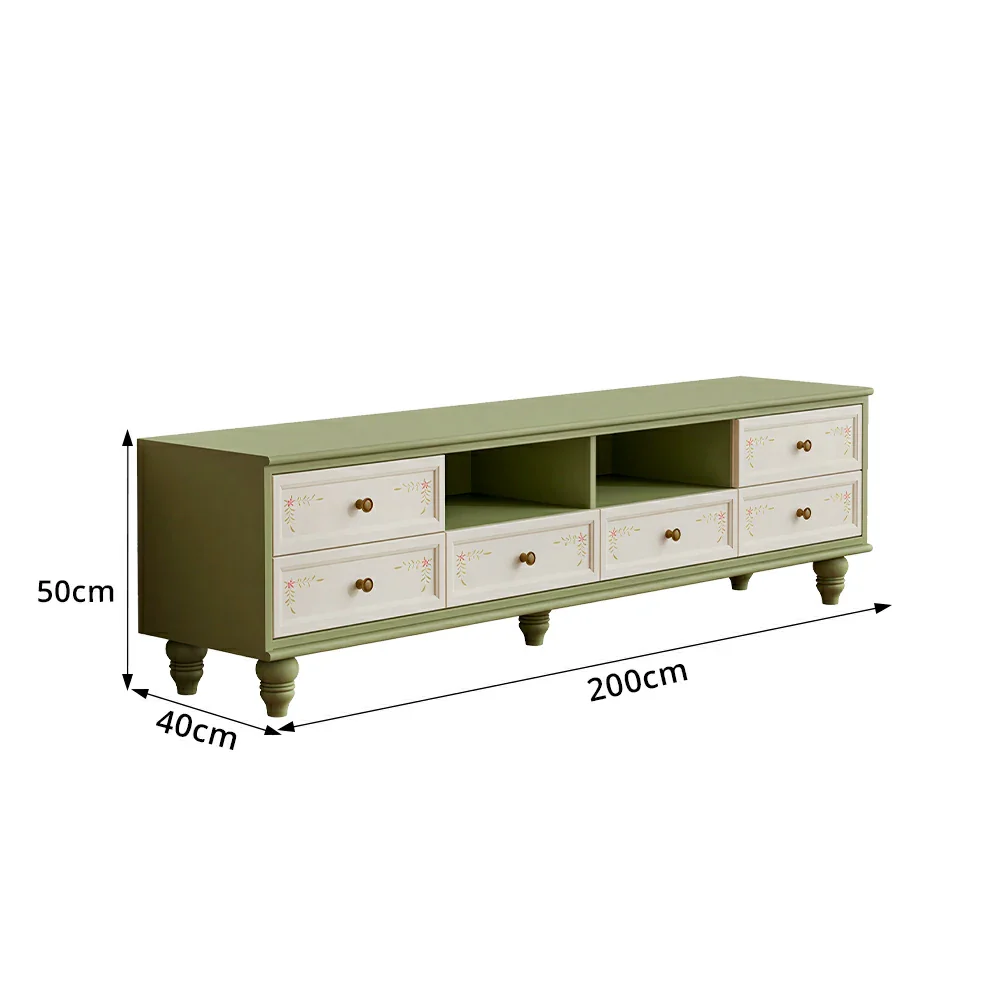 LUXORA Vintage Solid Wood TV Cabinet Handcrafted Storage Console for Living Room Entertainment Area - Green - Image 8