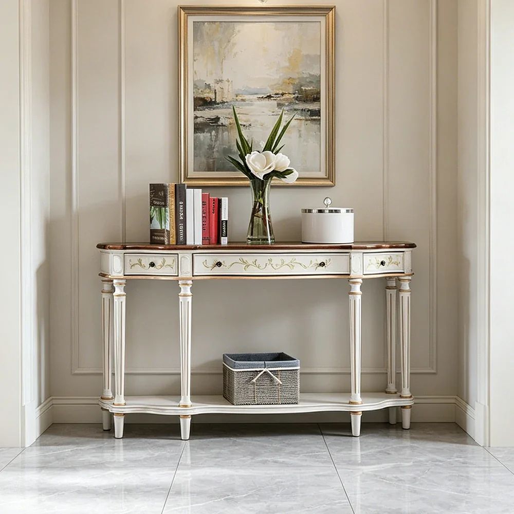 LUXORA Vintage Entryway Console Table Hand-Painted Solid Wood Accent Table for Hallway Living Room - White - Image 6