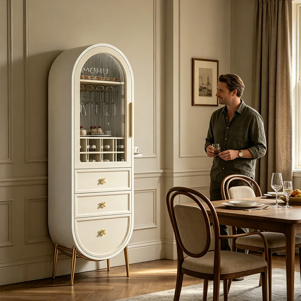 LUXORA Vintage Sideboard Wine Cabinet Metal Frame Storage Unit for Living Room Dining Room - Beige - Image 6