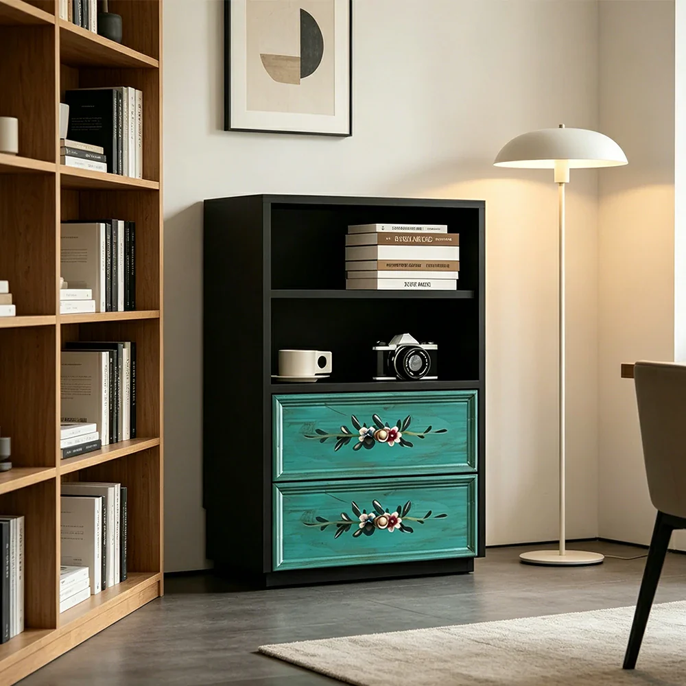 LUXORA Modular Storage Cabinet 2 Drawer Hand-Painted Organizer for Living Room Bedroom - Black - Image 2