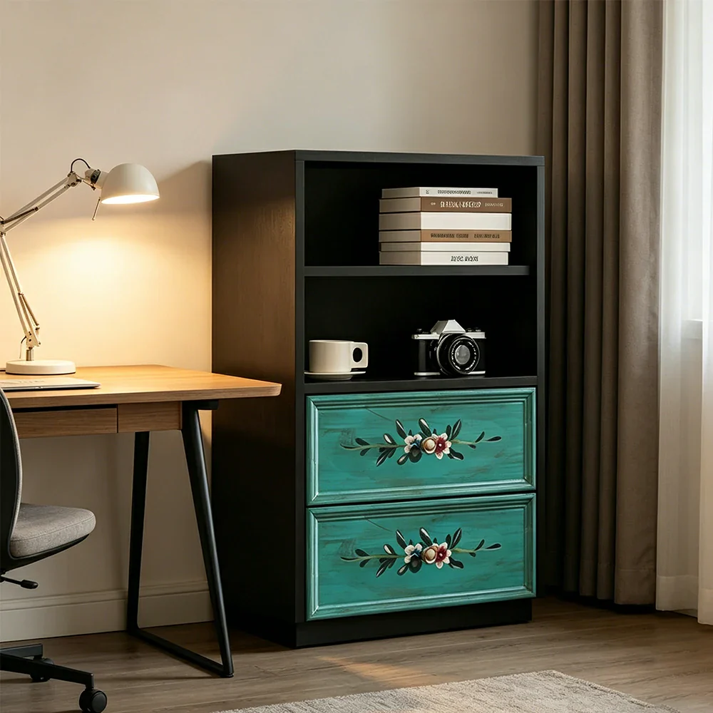 LUXORA Modular Storage Cabinet 2 Drawer Hand-Painted Organizer for Living Room Bedroom - Black - Image 5