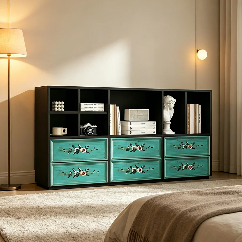 LUXORA Modular Storage Cabinet 6 Drawer Hand-Painted Organizer for Living Room Bedroom - Black - Image 5