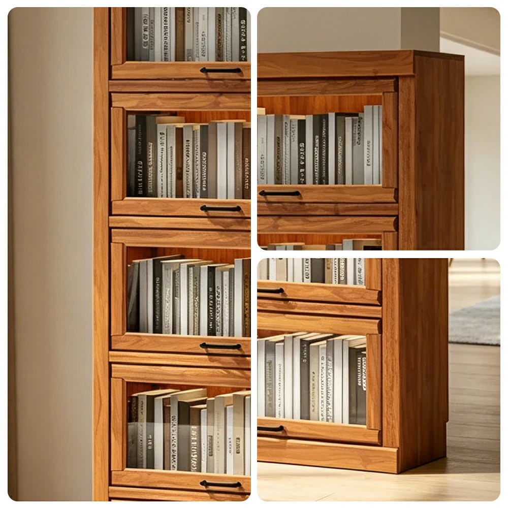 LUXORA Tall Storage Cabinet Solid Wood Flip Up Door Display Shelf for Living Room Study & Leisure Spaces - Cherry - Image 3
