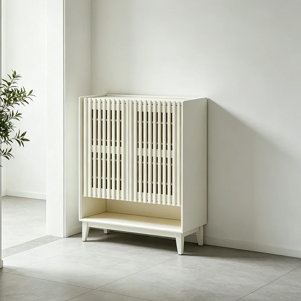 LUXORA Slatted Door Shoe Cabinet Solid Wood Adjustable Storage for Entryway Hallway & Bedroom - White - Image 4
