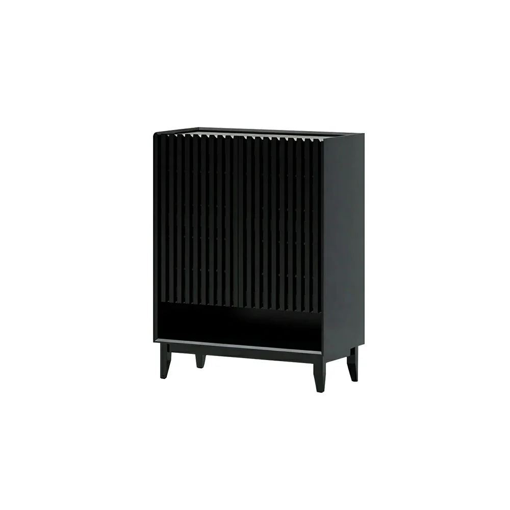 LUXORA Slatted Door Shoe Cabinet Solid Wood Adjustable Storage for Entryway Hallway & Bedroom - Black