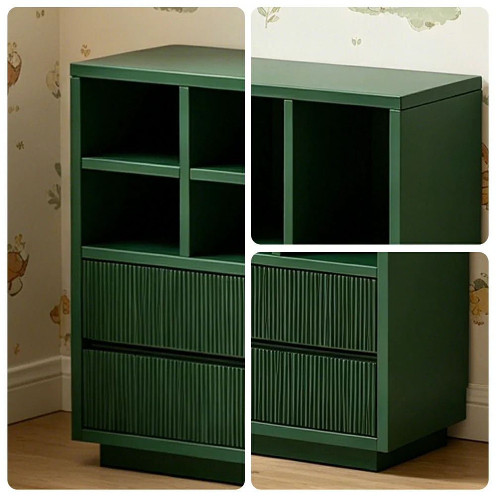 LUXORA Solid Wood Combination Cabinet FAS Rubber Wood Multi Zone Storage for Living Room Kids Room & Study - Green - Image 3
