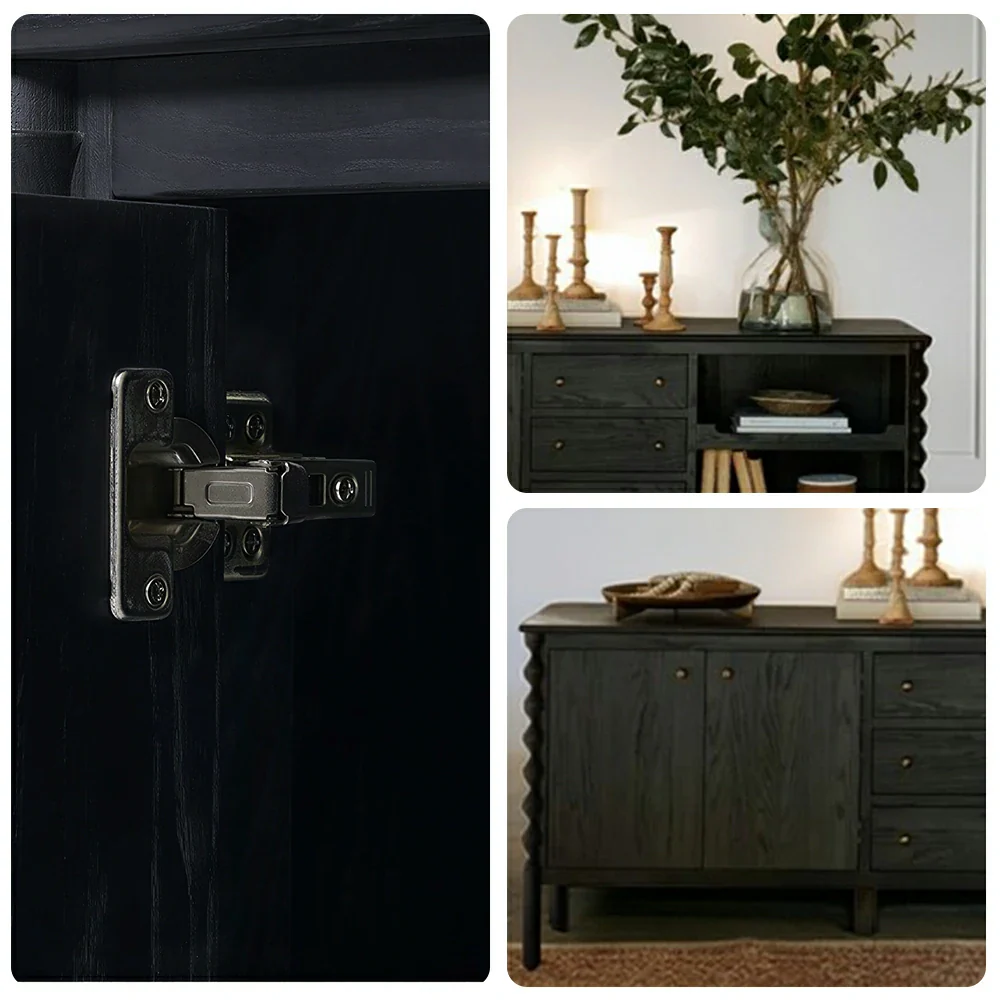 LUXORA French Natural Solid Wood Sideboard with Drawers - 190cm Dining Room Storage Cabinet - Black - Image 3