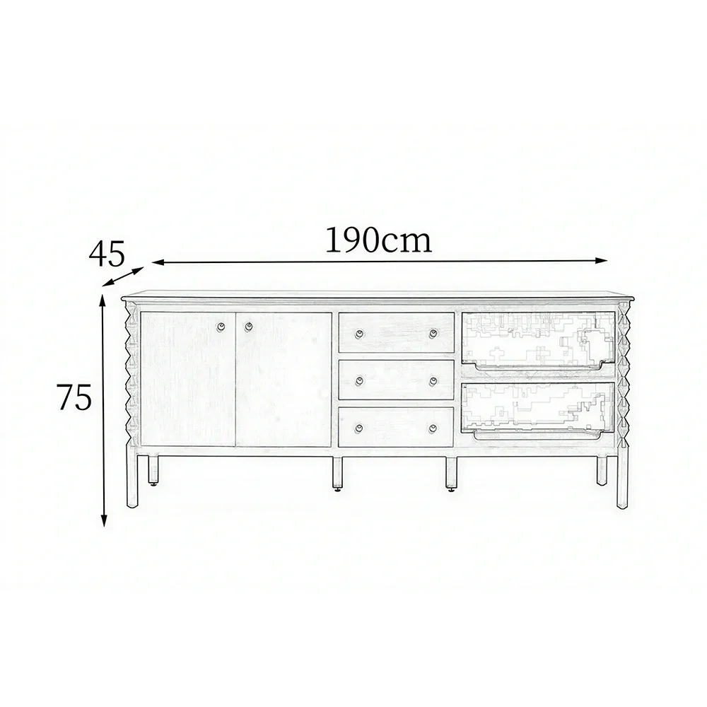 LUXORA French Natural Solid Wood Sideboard with Drawers - 190cm Dining Room Storage Cabinet - Black - Image 6
