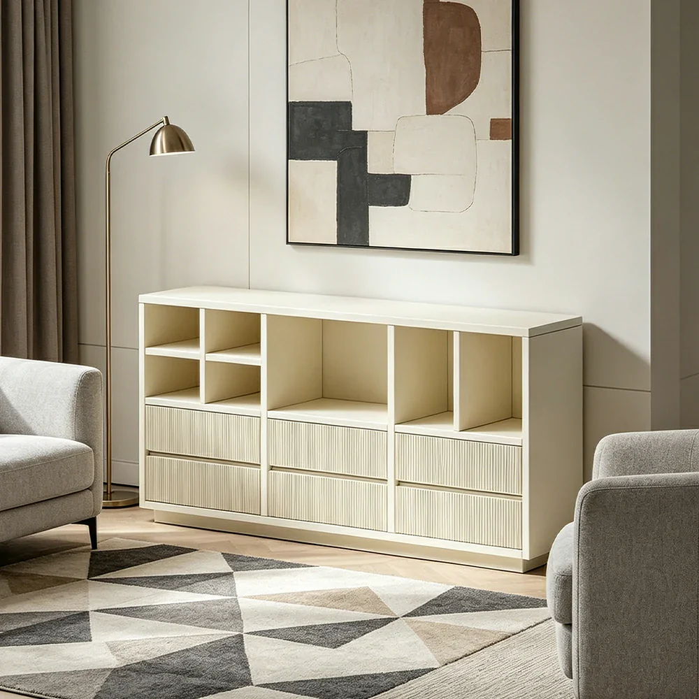 LUXORA Solid Wood Combination Cabinet FAS Rubber Wood Multi Zone Storage for Living Room Kids Room & Study - White - Image 2