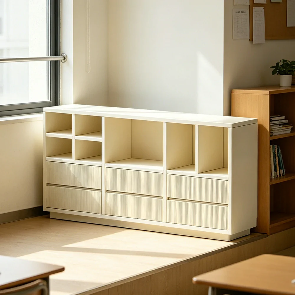 LUXORA Solid Wood Combination Cabinet FAS Rubber Wood Multi Zone Storage for Living Room Kids Room & Study - White - Image 5