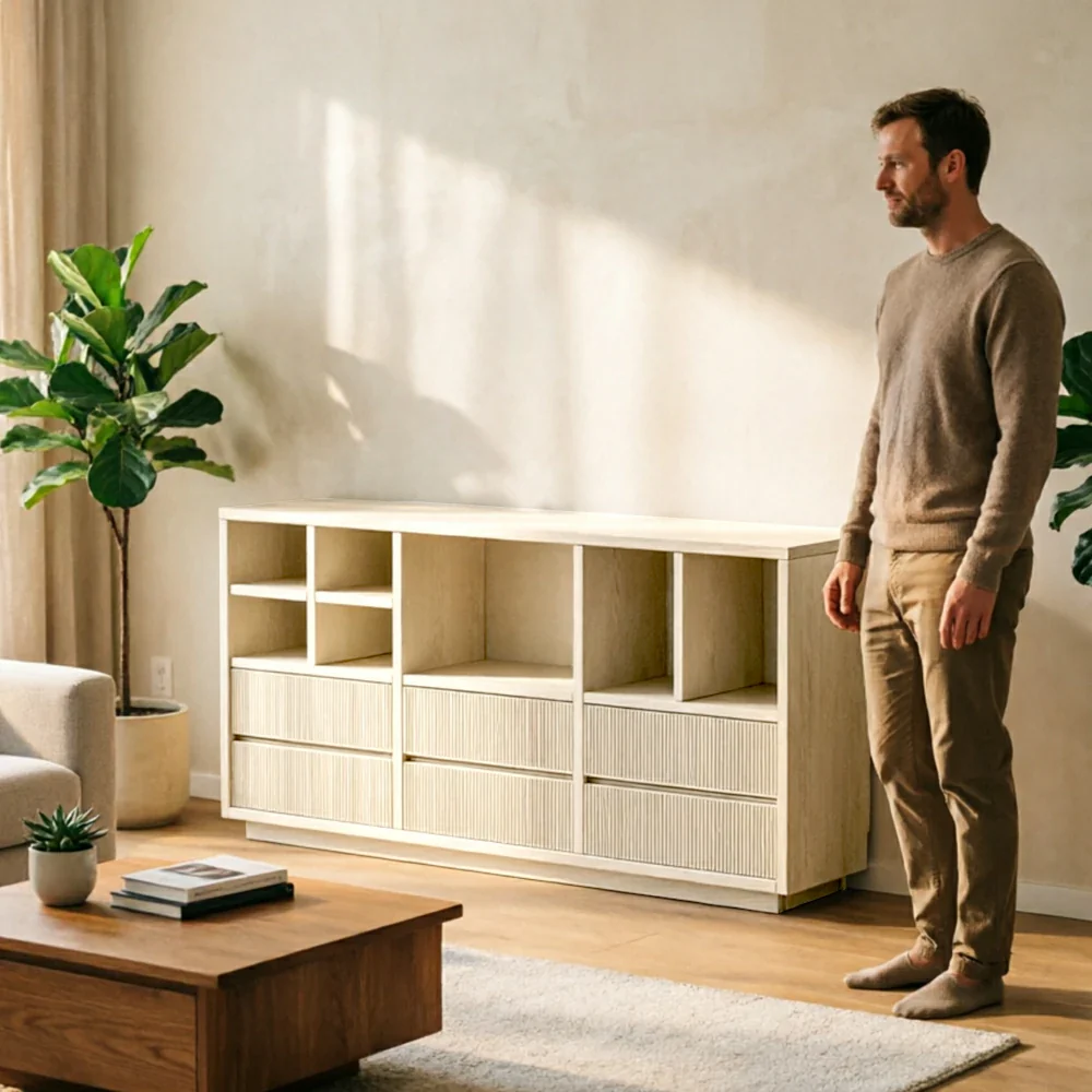 LUXORA Solid Wood Combination Cabinet FAS Rubber Wood Multi Zone Storage for Living Room Kids Room & Study - White - Image 7