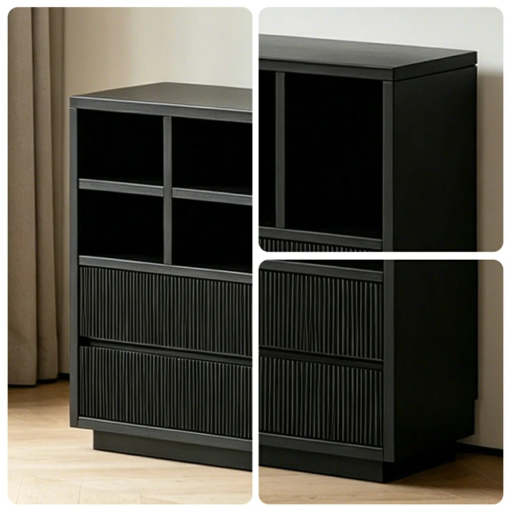 LUXORA Solid Wood Combination Cabinet FAS Rubber Wood Multi Zone Storage for Living Room Kids Room & Study - Black - Image 3