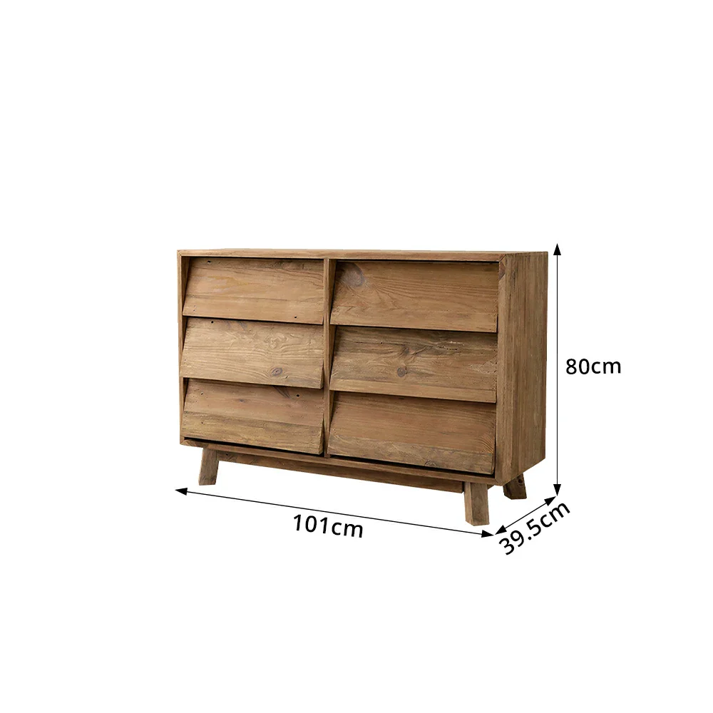 LUXORA Solid Wood Storage Cabinet Wooden Rails Built-in Handles 6 Drawer Cabinet for Living Room Bedroom Study - Image 7