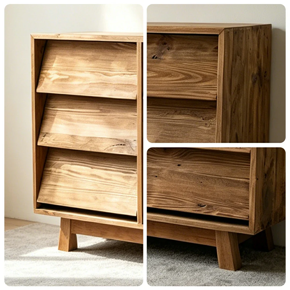 LUXORA Solid Wood Storage Cabinet Wooden Rails Built-in Handles 9 Drawer Cabinet for Living Room Bedroom Study - Image 3