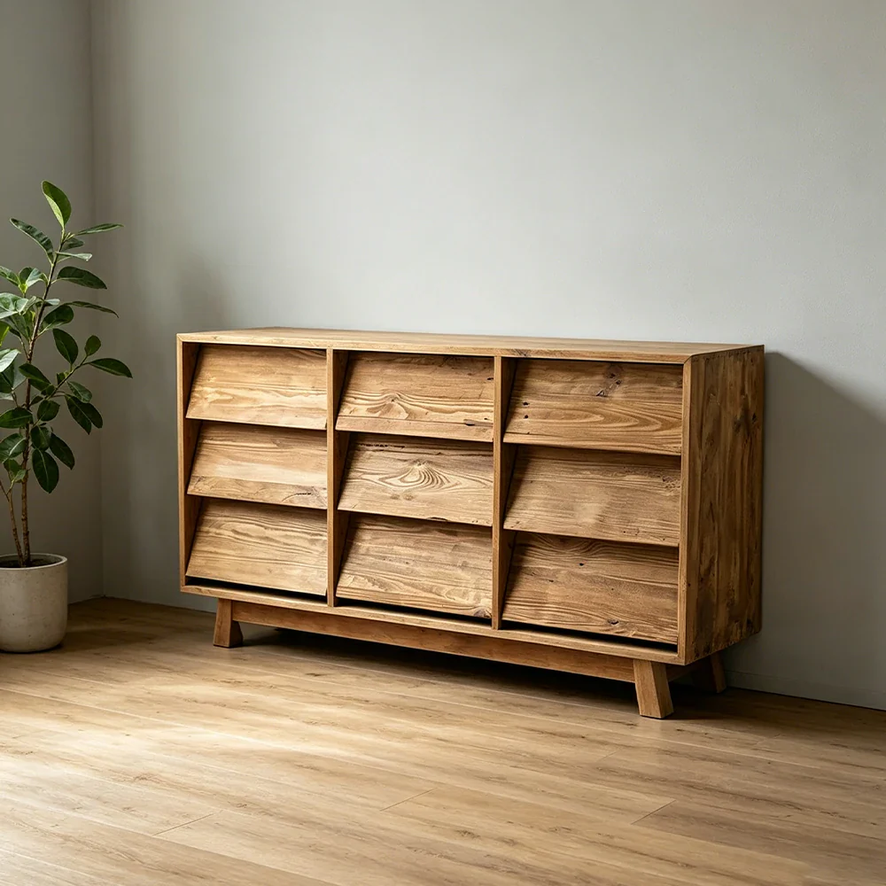 LUXORA Solid Wood Storage Cabinet Wooden Rails Built-in Handles 9 Drawer Cabinet for Living Room Bedroom Study - Image 5