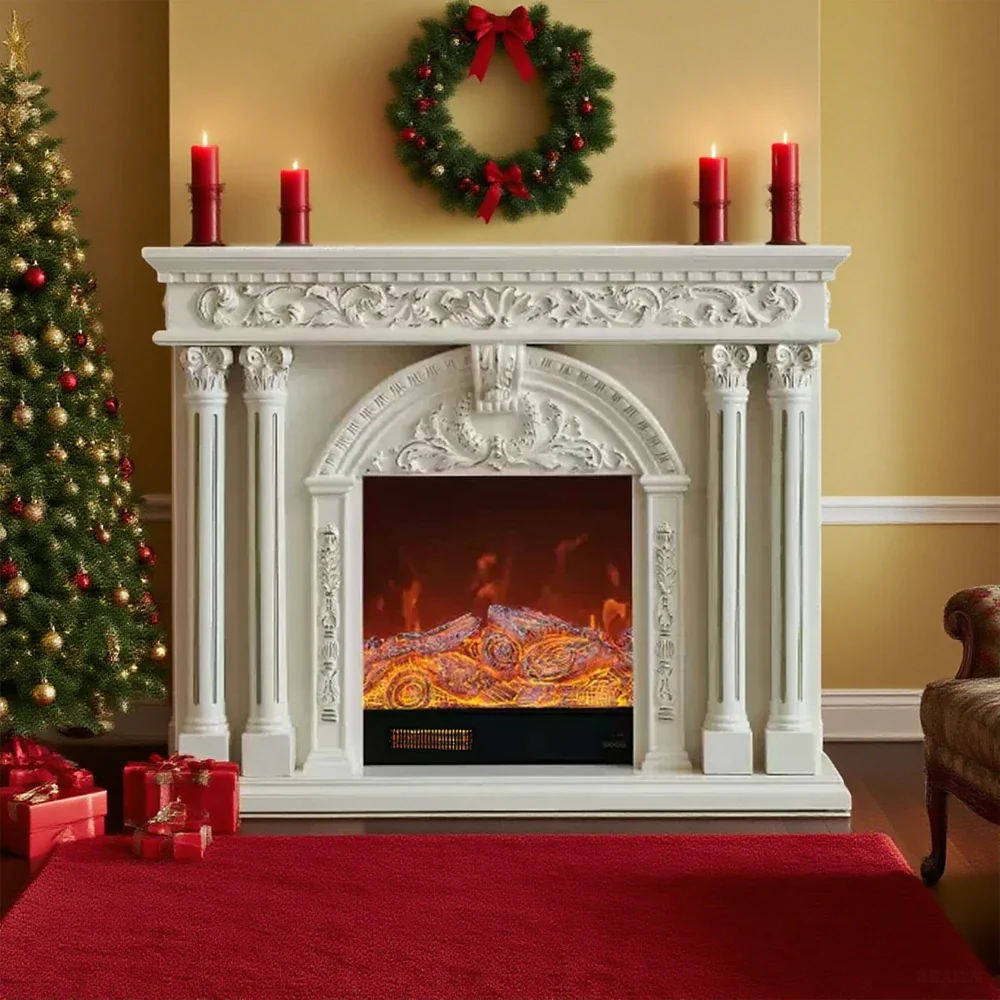 LIVARA 150cm Electric Fireplace TV Cabinet – Solid Wood Frame, 3D Flame Effect, Dual Core Options, Realistic Flame, Remote Control, Functional Storage - White - Image 7
