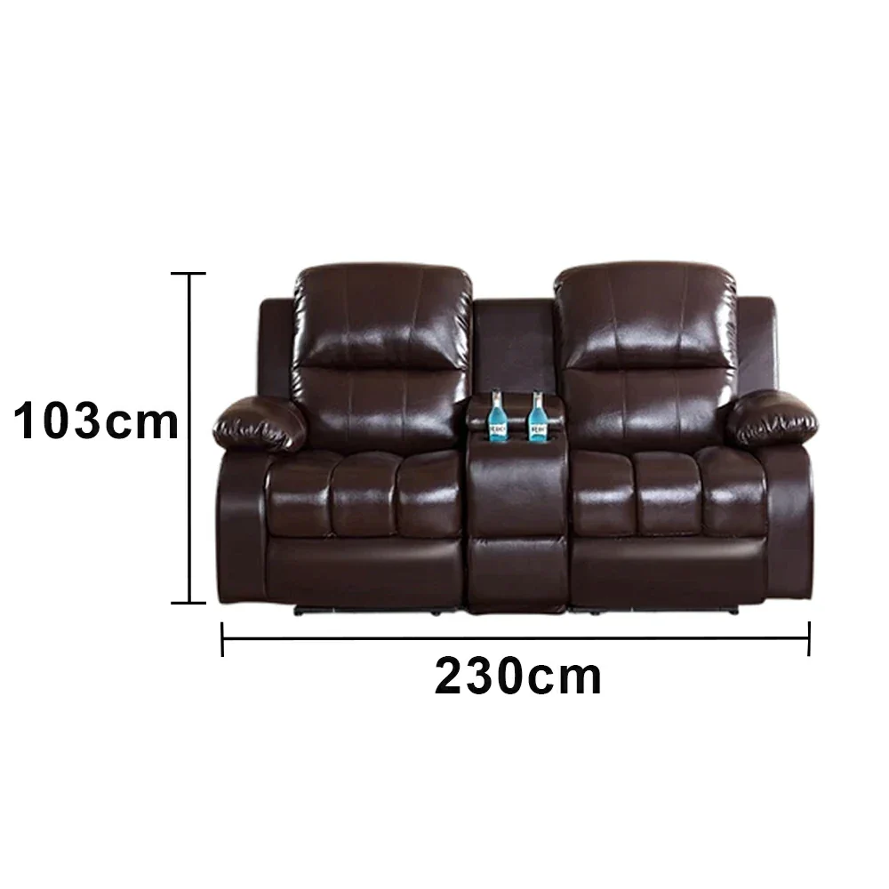LUXORA 1.9/2.3m Double Electric Home Theatre Recliner Sofa with Centre Console Top-Grain Leather One-Touch Adjustable Backrest & Footrest - Black - Image 6