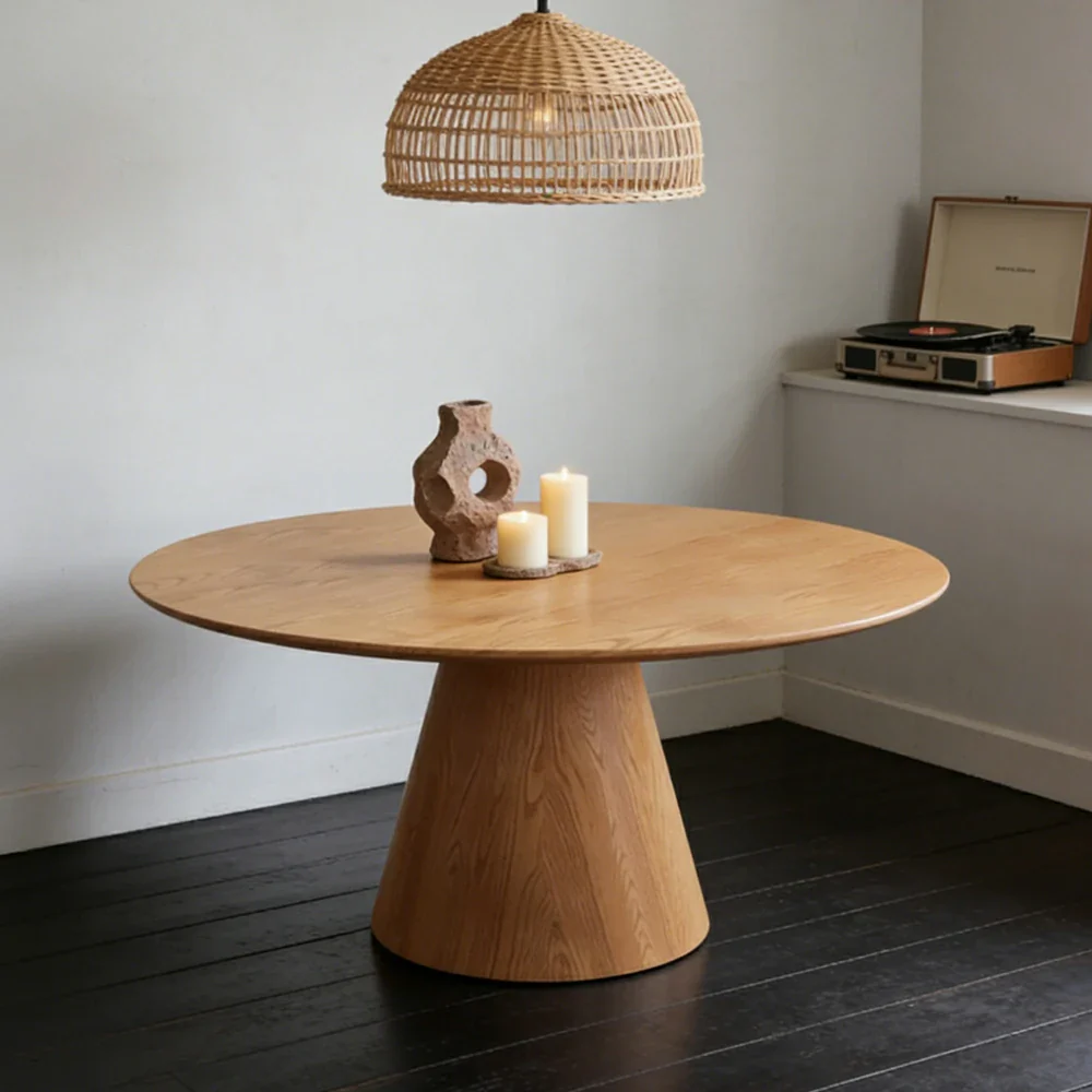 LUXORA 120/150cm Ash Wood Round Dining Table - Thick Solid Wood Base, No Lazy Susan Design, Nordic Minimalist Family Dining Table - Natural - Image 4